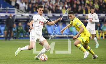 2023-04-29 - Rasmus Nicolaisen of Toulouse, Mostafa Mohamed of Nantes during the French Cup Final 2023 football match between FC Nantes and Toulouse FC (TFC, Tefece) on April 29, 2023 at Stade de France in Saint-Denis near Paris, France - FOOTBALL - FRENCH CUP - FINAL - NANTES V TOULOUSE - FRENCH CUP - SOCCER