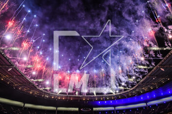 2023-04-29 - Fireworks during the French Cup, Final football match between FC Nantes and Toulouse FC on April 29, 2023 at Stade de France in Saint-Denis near Paris, France - FOOTBALL - FRENCH CUP - FINAL - NANTES V TOULOUSE - FRENCH CUP - SOCCER