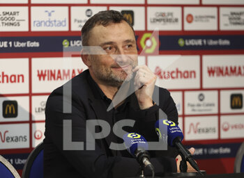 2023-01-01 - Coach of RC Lens Franck Haise answers to the media during the post-match press conference following the French championship Ligue 1 football match between RC Lens and Paris Saint-Germain on January 1, 2023 at Bollaert-Delelis stadium in Lens, France - FOOTBALL - FRENCH CHAMP - LENS V PARIS SG - FRENCH LIGUE 1 - SOCCER