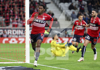 02/01/2023 - Jonathan David of Lille celebrates his goal during the French championship Ligue 1 football match between LOSC Lille (LOSC) and Stade de Reims on January 2, 2023 at Stade Pierre Mauroy in Villeneuve-d'Ascq near Lille, France - FOOTBALL - FRENCH CHAMP - LILLE V REIMS - FRENCH LIGUE 1 - CALCIO