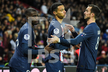 2023-01-11 - Hugo EKITIKE of PSG celebrate his goal with Nordi MUKIELE of PSG and Fabian RUIZ of PSG during the French championship Ligue 1 football match between Paris Saint-Germain and SCO Angers on January 11, 2023 at Parc des Princes stadium in Paris, France - FOOTBALL - FRENCH CHAMP - PARIS SG V ANGERS - FRENCH LIGUE 1 - SOCCER