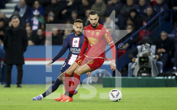2023-01-11 - Nabil Bentaleb of Angers, Neymar Jr of PSG (left) during the French championship Ligue 1 football match between Paris Saint-Germain (PSG) and SCO Angers on January 11, 2023 at Parc des Princes stadium in Paris, France - FOOTBALL - FRENCH CHAMP - PARIS SG V ANGERS - FRENCH LIGUE 1 - SOCCER