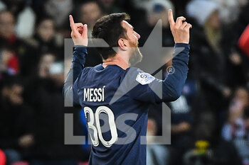 2023-01-11 - Lionel (Leo) MESSI of PSG celebrates his goal during the French championship Ligue 1 football match between Paris Saint-Germain and SCO Angers on January 11, 2023 at Parc des Princes stadium in Paris, France - FOOTBALL - FRENCH CHAMP - PARIS SG V ANGERS - FRENCH LIGUE 1 - SOCCER