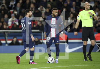 2023-01-11 - Lionel Messi, Neymar Jr of PSG during the French championship Ligue 1 football match between Paris Saint-Germain (PSG) and SCO Angers on January 11, 2023 at Parc des Princes stadium in Paris, France - FOOTBALL - FRENCH CHAMP - PARIS SG V ANGERS - FRENCH LIGUE 1 - SOCCER
