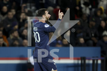 2023-01-11 - Lionel Messi of PSG celebrates his goal during the French championship Ligue 1 football match between Paris Saint-Germain (PSG) and SCO Angers on January 11, 2023 at Parc des Princes stadium in Paris, France - FOOTBALL - FRENCH CHAMP - PARIS SG V ANGERS - FRENCH LIGUE 1 - SOCCER