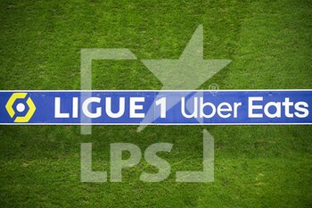2023-01-14 - Illustration of the official logo of Ligue 1 Uber Eats during the French championship Ligue 1 football match between RC Lens and AJ Auxerre on January 14, 2023 at Bollaert-Delelis stadium in Lens, France - FOOTBALL - FRENCH CHAMP - LENS V AUXERRE - FRENCH LIGUE 1 - SOCCER