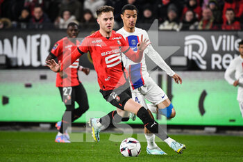 2023-01-15 - Joe RODON of Rennes and Hugo EKITIKE of PSG during the French championship Ligue 1 football match between Stade Rennais and Paris Saint-Germain on January 15, 2023 at Roazhon Park in Rennes, France - FOOTBALL - FRENCH CHAMP - RENNES V PARIS SG - FRENCH LIGUE 1 - SOCCER