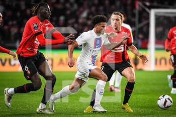 2023-01-15 - Lesley UGOCHUKWU of Rennes, Warren ZAIRE-EMERY of PSG and Lovro MAJER of Rennes during the French championship Ligue 1 football match between Stade Rennais and Paris Saint-Germain on January 15, 2023 at Roazhon Park in Rennes, France - FOOTBALL - FRENCH CHAMP - RENNES V PARIS SG - FRENCH LIGUE 1 - SOCCER