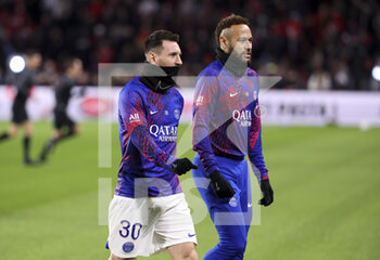 2023-01-15 - Lionel Messi, Neymar Jr of PSG during the French championship Ligue 1 football match between Stade Rennais and Paris Saint-Germain on January 15, 2023 at Roazhon Park in Rennes, France - FOOTBALL - FRENCH CHAMP - RENNES V PARIS SG - FRENCH LIGUE 1 - SOCCER