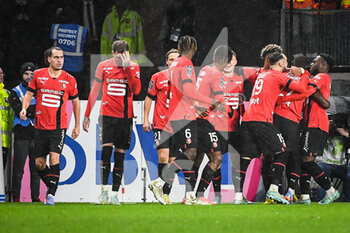2023-01-15 - Hamari TRAORE of Rennes celebrate his goal with teammates during the French championship Ligue 1 football match between Stade Rennais and Paris Saint-Germain on January 15, 2023 at Roazhon Park in Rennes, France - FOOTBALL - FRENCH CHAMP - RENNES V PARIS SG - FRENCH LIGUE 1 - SOCCER