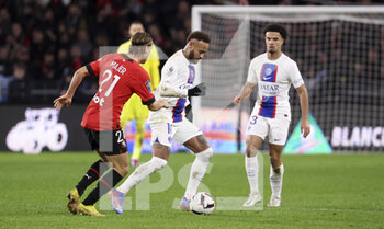 2023-01-15 - Neymar Jr, Warren Zaire-Emery of PSG during the French championship Ligue 1 football match between Stade Rennais and Paris Saint-Germain on January 15, 2023 at Roazhon Park in Rennes, France - FOOTBALL - FRENCH CHAMP - RENNES V PARIS SG - FRENCH LIGUE 1 - SOCCER