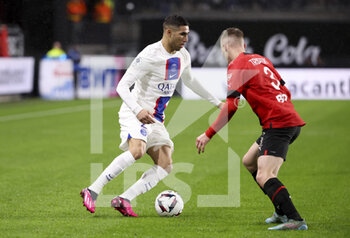 2023-01-15 - Achraf Hakimi of PSG during the French championship Ligue 1 football match between Stade Rennais and Paris Saint-Germain on January 15, 2023 at Roazhon Park in Rennes, France - FOOTBALL - FRENCH CHAMP - RENNES V PARIS SG - FRENCH LIGUE 1 - SOCCER