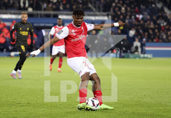 2023-01-30 - Emmanuel Agbadou of Reims during the French championship Ligue 1 football match between Paris Saint-Germain (PSG) and Stade de Reims on January 29, 2023 at Parc des Princes stadium in Paris, France - FOOTBALL - FRENCH CHAMP - PARIS SG V REIMS - FRENCH LIGUE 1 - SOCCER
