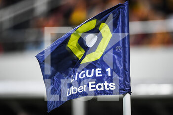 2023-02-01 - Illustration of official flag of Ligue 1 Uber Eats during the French championship Ligue 1 football match between RC Lens and OGC Nice on February 1, 2023 at Bollaert-Delelis stadium in Lens, France - FOOTBALL - FRENCH CHAMP - LENS V NICE - FRENCH LIGUE 1 - SOCCER