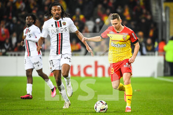 2023-02-01 - Khephren THURAM of Nice and Przemyslaw Adam FRANKOWSKI of Lens during the French championship Ligue 1 football match between RC Lens and OGC Nice on February 1, 2023 at Bollaert-Delelis stadium in Lens, France - FOOTBALL - FRENCH CHAMP - LENS V NICE - FRENCH LIGUE 1 - SOCCER