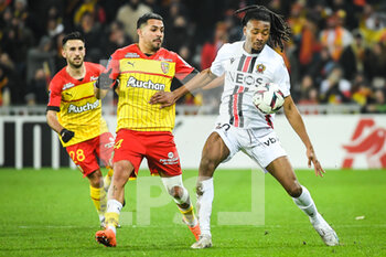 2023-02-01 - Adrien THOMASSON of Lens, Facundo Axel MEDINA of Lens and Khephren THURAM of Nice during the French championship Ligue 1 football match between RC Lens and OGC Nice on February 1, 2023 at Bollaert-Delelis stadium in Lens, France - FOOTBALL - FRENCH CHAMP - LENS V NICE - FRENCH LIGUE 1 - SOCCER