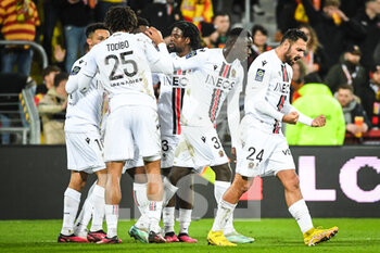2023-02-01 - Gaetan LABORDE of Nice celebrate his goal with teammates during the French championship Ligue 1 football match between RC Lens and OGC Nice on February 1, 2023 at Bollaert-Delelis stadium in Lens, France - FOOTBALL - FRENCH CHAMP - LENS V NICE - FRENCH LIGUE 1 - SOCCER