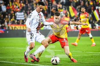 2023-02-01 - Sofiane DIOP of Nice and Przemyslaw Adam FRANKOWSKI of Lens during the French championship Ligue 1 football match between RC Lens and OGC Nice on February 1, 2023 at Bollaert-Delelis stadium in Lens, France - FOOTBALL - FRENCH CHAMP - LENS V NICE - FRENCH LIGUE 1 - SOCCER