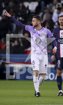 2023-02-04 - Branco Van Den Boomen of Toulouse celebrates his goal during the French championship Ligue 1 football match between Paris Saint-Germain (PSG) and Toulouse FC on February 4, 2023 at Parc des Princes stadium in Paris, France - FOOTBALL - FRENCH CHAMP - PARIS SG V TOULOUSE - FRENCH LIGUE 1 - SOCCER
