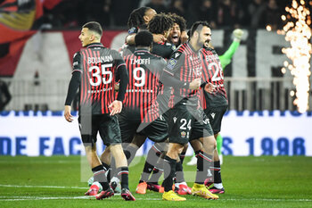 2023-02-10 - DANTE of Nice celebrate his goal with teammates during the French championship Ligue 1 football match between OGC Nice and AC Ajaccio on February 10, 2023 at Allianz Riviera stadium in Nice, France - FOOTBALL - FRENCH CHAMP - NICE V AJACCIO - FRENCH LIGUE 1 - SOCCER