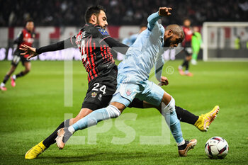 2023-02-10 - Gaetan LABORDE of Nice and Mohamed YOUSSOUF of Ajaccio during the French championship Ligue 1 football match between OGC Nice and AC Ajaccio on February 10, 2023 at Allianz Riviera stadium in Nice, France - FOOTBALL - FRENCH CHAMP - NICE V AJACCIO - FRENCH LIGUE 1 - SOCCER