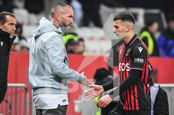 2023-02-10 - Didier DIGARD of Nice and Badredine BOUANANI of Nice during the French championship Ligue 1 football match between OGC Nice and AC Ajaccio on February 10, 2023 at Allianz Riviera stadium in Nice, France - FOOTBALL - FRENCH CHAMP - NICE V AJACCIO - FRENCH LIGUE 1 - SOCCER