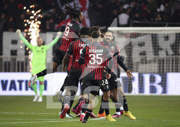 2023-02-10 - Bonfim Dante of Nice celebrates his goal with teammates during the French championship Ligue 1 football match between OGC Nice (OGCN) and AC Ajaccio (ACA) on February 10, 2023 at Allianz Riviera stadium in Nice, France - FOOTBALL - FRENCH CHAMP - NICE V AJACCIO - FRENCH LIGUE 1 - SOCCER