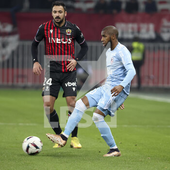 2023-02-10 - Mohamed Youssouf of Ajaccio, Gaetan Laborde of Nice (left) during the French championship Ligue 1 football match between OGC Nice (OGCN) and AC Ajaccio (ACA) on February 10, 2023 at Allianz Riviera stadium in Nice, France - FOOTBALL - FRENCH CHAMP - NICE V AJACCIO - FRENCH LIGUE 1 - SOCCER