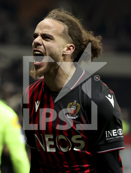 2023-02-10 - Billal Brahimi of Nice celebrates his second goal during the French championship Ligue 1 football match between OGC Nice (OGCN) and AC Ajaccio (ACA) on February 10, 2023 at Allianz Riviera stadium in Nice, France - FOOTBALL - FRENCH CHAMP - NICE V AJACCIO - FRENCH LIGUE 1 - SOCCER