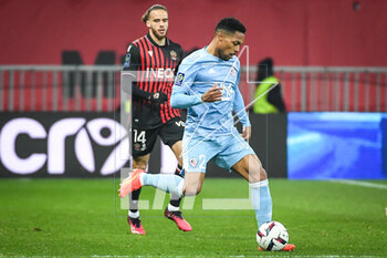 2023-02-10 - Billal BRAHIMI of Nice and Mickael ALPHONSO of Ajaccio during the French championship Ligue 1 football match between OGC Nice and AC Ajaccio on February 10, 2023 at Allianz Riviera stadium in Nice, France - FOOTBALL - FRENCH CHAMP - NICE V AJACCIO - FRENCH LIGUE 1 - SOCCER