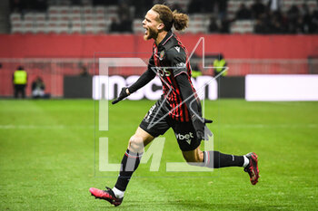 2023-02-10 - Billal BRAHIMI of Nice celebrates his goal during the French championship Ligue 1 football match between OGC Nice and AC Ajaccio on February 10, 2023 at Allianz Riviera stadium in Nice, France - FOOTBALL - FRENCH CHAMP - NICE V AJACCIO - FRENCH LIGUE 1 - SOCCER