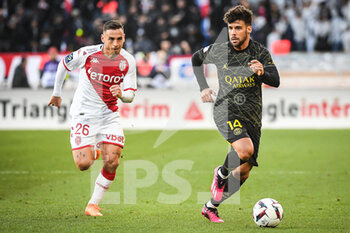 2023-02-11 - Ruben AGUILAR of Monaco and Juan BERNAT of PSG during the French championship Ligue 1 football match between AS Monaco and Paris Saint-Germain on February 11, 2023 at Louis II stadium in Monaco - FOOTBALL - FRENCH CHAMP - MONACO V PARIS SG - FRENCH LIGUE 1 - SOCCER