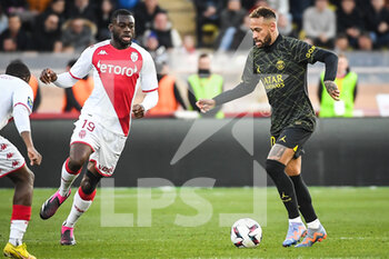 2023-02-11 - Youssouf FOFANA of Monaco and NEYMAR JR of PSG during the French championship Ligue 1 football match between AS Monaco and Paris Saint-Germain on February 11, 2023 at Louis II stadium in Monaco - FOOTBALL - FRENCH CHAMP - MONACO V PARIS SG - FRENCH LIGUE 1 - SOCCER