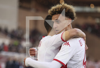 2023-02-11 - Wissam Ben Yedder of Monaco celebrates his goal with Eliesse Ben Seghir during the French championship Ligue 1 football match between AS Monaco (ASM) and Paris Saint-Germain (PSG) on February 11, 2023 at Stade Louis II in Monaco - FOOTBALL - FRENCH CHAMP - MONACO V PARIS SG - FRENCH LIGUE 1 - SOCCER