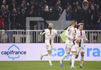 2023-02-12 - Alexandre Lacazette of Lyon celebrates his goal during the French championship Ligue 1 football match between Olympique Lyonnais (OL) and RC Lens (RCL) on February 12, 2023 at Groupama stadium in Decines-Charpieu near Lyon, France - FOOTBALL - FRENCH CHAMP - LYON V LENS - FRENCH LIGUE 1 - SOCCER