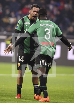 2023-02-12 - Deiver Machado of Lens celebrates his goal with Facundo Medina of Lens (left) during the French championship Ligue 1 football match between Olympique Lyonnais (OL) and RC Lens (RCL) on February 12, 2023 at Groupama stadium in Decines-Charpieu near Lyon, France - FOOTBALL - FRENCH CHAMP - LYON V LENS - FRENCH LIGUE 1 - SOCCER
