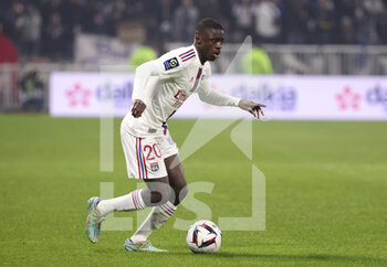 2023-02-12 - Sael Kumbedi Nseke of Lyon during the French championship Ligue 1 football match between Olympique Lyonnais (OL) and RC Lens (RCL) on February 12, 2023 at Groupama stadium in Decines-Charpieu near Lyon, France - FOOTBALL - FRENCH CHAMP - LYON V LENS - FRENCH LIGUE 1 - SOCCER