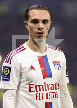 2023-02-12 - Maxence Caqueret of Lyon during the French championship Ligue 1 football match between Olympique Lyonnais (OL) and RC Lens (RCL) on February 12, 2023 at Groupama stadium in Decines-Charpieu near Lyon, France - FOOTBALL - FRENCH CHAMP - LYON V LENS - FRENCH LIGUE 1 - SOCCER