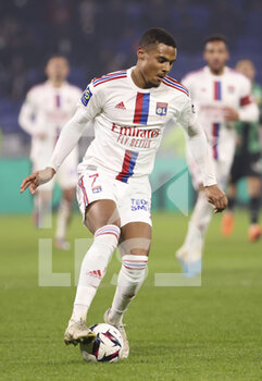 2023-02-12 - Amin Sarr of Lyon during the French championship Ligue 1 football match between Olympique Lyonnais (OL) and RC Lens (RCL) on February 12, 2023 at Groupama stadium in Decines-Charpieu near Lyon, France - FOOTBALL - FRENCH CHAMP - LYON V LENS - FRENCH LIGUE 1 - SOCCER
