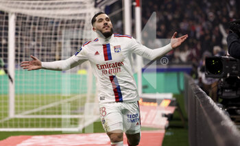 2023-02-12 - Rayan Cherki of Lyon celebrates his goal during the French championship Ligue 1 football match between Olympique Lyonnais (OL) and RC Lens (RCL) on February 12, 2023 at Groupama stadium in Decines-Charpieu near Lyon, France - FOOTBALL - FRENCH CHAMP - LYON V LENS - FRENCH LIGUE 1 - SOCCER