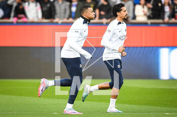 2023-02-24 - Kylian MBAPPE of PSG and MARQUINHOS of PSG during the training of the Paris Saint-Germain team on February 24, 2023 at Parc des Princes stadium in Paris, France - FOOTBALL - TRAINING OF THE PARIS SG TEAM - FRENCH LIGUE 1 - SOCCER
