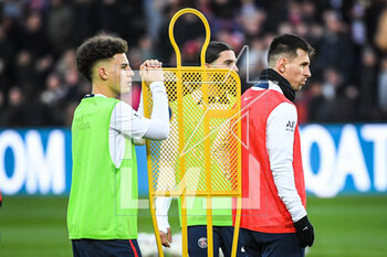 2023-02-24 - Ismael GHARBI of PSG and Lionel (Leo) MESSI of PSG during the training of the Paris Saint-Germain team on February 24, 2023 at Parc des Princes stadium in Paris, France - FOOTBALL - TRAINING OF THE PARIS SG TEAM - FRENCH LIGUE 1 - SOCCER