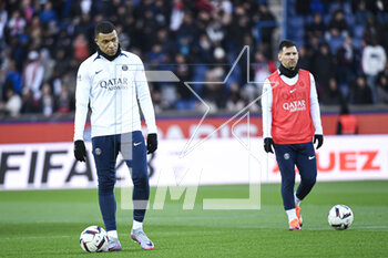 2023-02-24 - Kylian Mbappe and Lionel (Leo) Messi during the public training of the Paris Saint-Germain (PSG) football team on February 24, 2023 at the Parc des Princes stadium in Paris, France - FOOTBALL - TRAINING OF THE PARIS SG TEAM - FRENCH LIGUE 1 - SOCCER