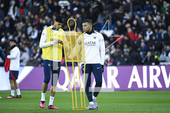 2023-02-24 - Kylian Mbappe and Hugo Ekitike during the public training of the Paris Saint-Germain (PSG) football team on February 24, 2023 at the Parc des Princes stadium in Paris, France - FOOTBALL - TRAINING OF THE PARIS SG TEAM - FRENCH LIGUE 1 - SOCCER