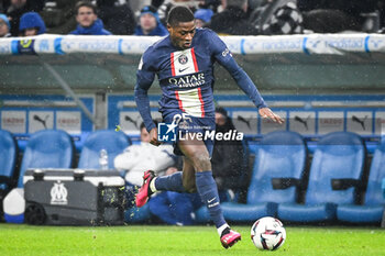 2023-02-26 - Nuno MENDES of PSG during the French championship Ligue 1 football match between Olympique de Marseille and Paris Saint-Germain on February 26, 2023 at Velodrome stadium in Marseille, France - FOOTBALL - FRENCH CHAMP - MARSEILLE V PARIS SG - FRENCH LIGUE 1 - SOCCER