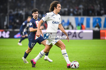 2023-02-26 - Vitor MACHADO FERREIRA (Vitinha) of PSG and Matteo GUENDOUZI of Marseille during the French championship Ligue 1 football match between Olympique de Marseille and Paris Saint-Germain on February 26, 2023 at Velodrome stadium in Marseille, France - FOOTBALL - FRENCH CHAMP - MARSEILLE V PARIS SG - FRENCH LIGUE 1 - SOCCER