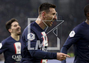2023-02-26 - Lionel Messi of PSG celebrates his goal during the French championship Ligue 1 football match between Olympique de Marseille (OM) and Paris Saint-Germain (PSG) on February 26, 2023 at Stade Velodrome in Marseille, France - FOOTBALL - FRENCH CHAMP - MARSEILLE V PARIS SG - FRENCH LIGUE 1 - SOCCER