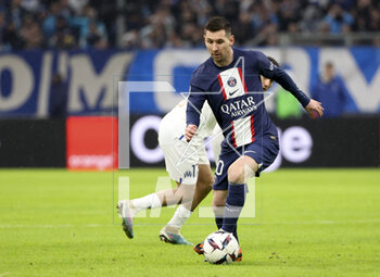 2023-02-26 - Lionel Messi of PSG during the French championship Ligue 1 football match between Olympique de Marseille (OM) and Paris Saint-Germain (PSG) on February 26, 2023 at Stade Velodrome in Marseille, France - FOOTBALL - FRENCH CHAMP - MARSEILLE V PARIS SG - FRENCH LIGUE 1 - SOCCER