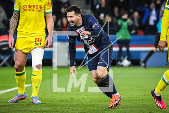 2023-03-04 - Lionel (Leo) MESSI of PSG celebrates his goal during the French championship Ligue 1 football match between Paris Saint-Germain and FC Nantes on March 4, 2023 at Parc des Princes stadium in Paris, France - FOOTBALL - FRENCH CHAMP - PARIS SG V NANTES - FRENCH LIGUE 1 - SOCCER