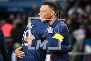 2023-03-04 - Kylian MBAPPE of PSG celebrate his goal with Timothee PEMBELE of PSG during the French championship Ligue 1 football match between Paris Saint-Germain and FC Nantes on March 4, 2023 at Parc des Princes stadium in Paris, France - FOOTBALL - FRENCH CHAMP - PARIS SG V NANTES - FRENCH LIGUE 1 - SOCCER